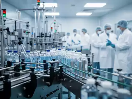Eine sterile pharmazeutische Produktionsanlage mit automatisierten Maschinen und Forschern im Hintergrund, die die Arzneimittelversorgung sichern. - Foto: über boerse-global.de