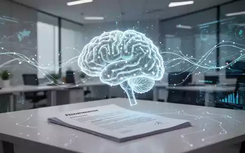 Leuchtendes KI-Gehirn-Symbol über digitalem Dokument mit abstrakten Datenströmen, symbolisiert KI-gestützte Dokumentenerstellung. - Foto: über boerse-global.de