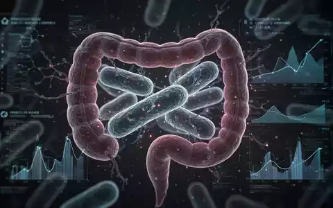 Mikroskopische Darstellung von Darmbakterien mit abstrakten digitalen Überlagerungen, die ein Frühwarnsystem für Diabetes symbolisieren. - Foto: über boerse-global.de