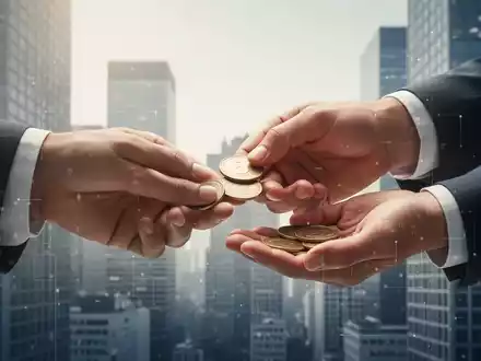 HĂ€nde tauschen Geld oder symbolische Token aus, die Unternehmensspenden und soziale Verantwortung darstellen, mit verschwommenem GeschĂ€ftshintergrund. - Foto: ĂŒber boerse-global.de