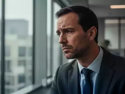 Ein nachdenklicher Mann in einem modernen Büro blickt aus dem Fenster, der Stress in der Arbeitswelt symbolisiert. - Foto: über boerse-global.de