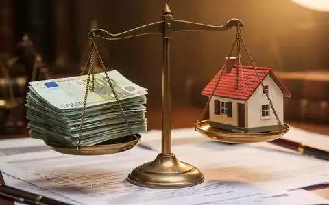 Eine Waage mit Euro-Banknoten auf der einen und einem Miniaturhaus auf der anderen Seite, umgeben von Gesetzestexten. - Foto: über boerse-global.de