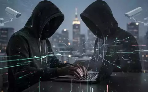 Eine schattenhafte Figur nutzt ein Laptop, umgeben von digitalen Datenströmen, symbolisiert digitale Überwachung und Datenschutzbedenken. - Foto: über boerse-global.de