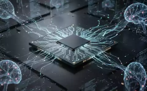 Ein stilisierter, futuristischer GPU-Chip mit leuchtenden Schaltkreisen auf dunkler Oberfläche, umgeben von abstrakten Datenströmen, symbolisiert KI-Hardware-Innovation. - Foto: über boerse-global.de