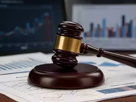 Ein Richterhammer ruht auf Rechtsdokumenten mit verschwommenen Finanzdiagrammen im Hintergrund, die eine gerichtliche Entscheidung symbolisieren. - Foto: über boerse-global.de