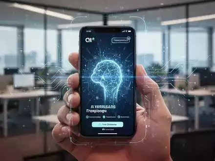 Eine Hand hält ein Smartphone mit einer KI-generierten Anzeige und digitalen Labels, die Transparenz bei KI-Inhalten darstellen. - Foto: über boerse-global.de