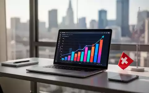 Ein modernes Homeoffice mit Laptop, der eine aufsteigende Grafik anzeigt, und einem Blick auf eine Stadtkulisse durch ein Fenster. - Foto: über boerse-global.de