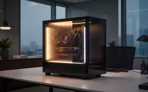 Modernes PC-Gehäuse mit dezentem Amber- und kaltweißem Licht, geriffelte Glasfront, auf minimalistischem Schreibtisch. - Foto: über boerse-global.de