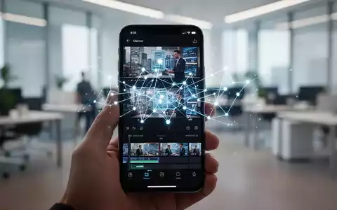 Eine Hand hält ein Smartphone mit KI-gestützter Videobearbeitungsoberfläche und leuchtenden digitalen Elementen. - Foto: über boerse-global.de