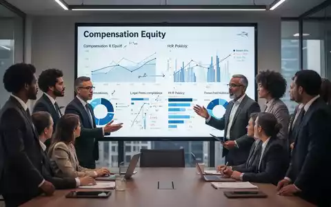 Geschäftsleute diskutieren Datenvisualisierungen zu Entgelttransparenz und HR-Richtlinien in einem modernen Büro. - Foto: über boerse-global.de