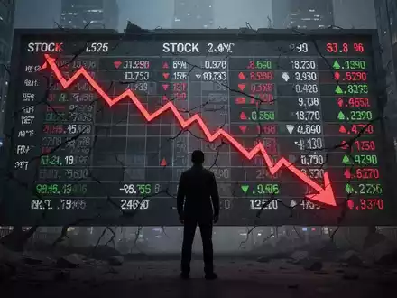 Eine einzelne, silhouettierte Figur steht vor einem großen, fallenden Börsenticker, der einen starken Abwärtstrend anzeigt. - Foto: über boerse-global.de
