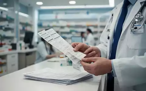 Eine medizinische Fachkraft überprüft sorgfältig Rezeptetiketten oder Patientenakten in einer Arztpraxis oder Apotheke. - Foto: über boerse-global.de