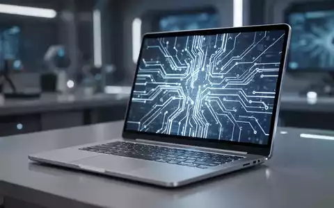 Futuristischer silberner Laptop mit leuchtendem Bildschirm und abstrakten Schaltkreismustern, die fortschrittliche Technologie und neue Hardware-Generation symbolisieren. - Foto: über boerse-global.de