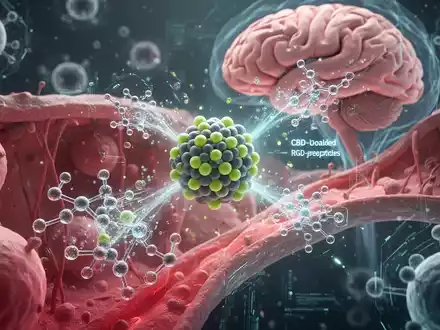 Nahaufnahme von CBD-beladenen Lipid-Nanopartikeln, die mit Gehirnzellen interagieren, im Kontext der Alzheimer-Forschung. - Foto: über boerse-global.de