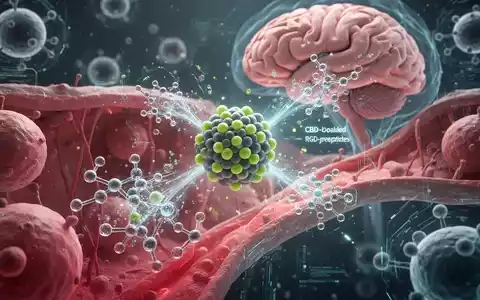 Nahaufnahme von CBD-beladenen Lipid-Nanopartikeln, die mit Gehirnzellen interagieren, im Kontext der Alzheimer-Forschung. - Foto: über boerse-global.de