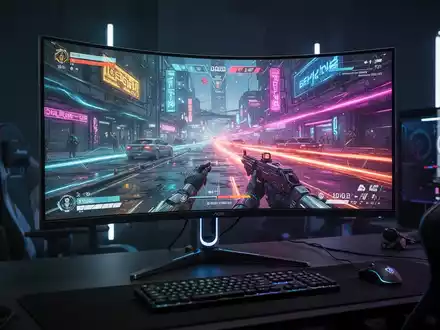 Nahaufnahme eines futuristischen Alienware-Gaming-Monitors mit lebendigem, hochauflösendem Spiel in dunkler, professioneller Umgebung. - Foto: über boerse-global.de