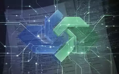 Abstraktes, professionelles Bild mit ineinandergreifenden geometrischen Formen in Blau und Grün, das digitale Sicherheit und Datenregulierung symbolisiert. - Foto: über boerse-global.de