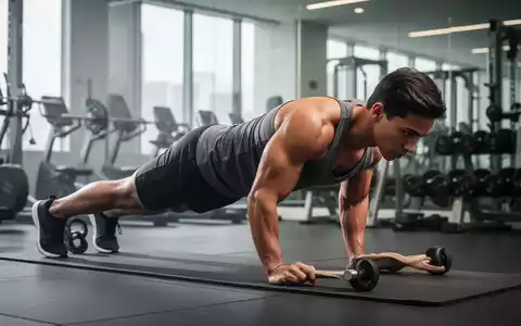 Eine Person führt einen Plank (Unterarmstütz) in einem modernen Fitnessstudio aus, um die Rumpfmuskulatur zu stärken. - Foto: über boerse-global.de