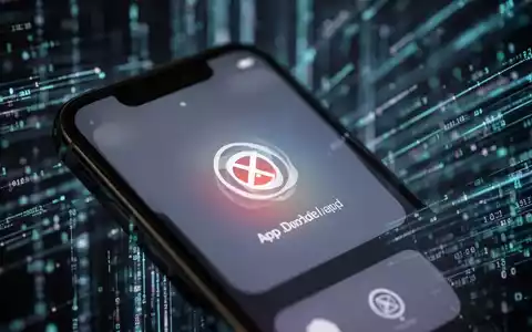 Nahaufnahme eines iPhone-Bildschirms mit App-Download-Fehler-Symbol, unscharfe digitale Daten im Hintergrund. - Foto: über boerse-global.de