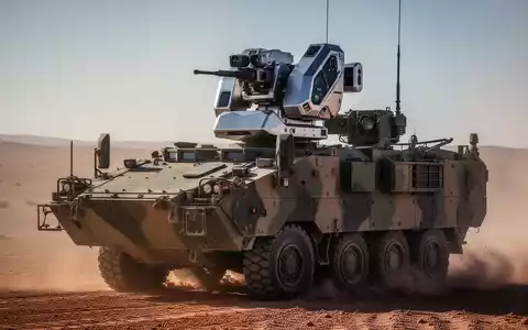 Ein modernes, ferngesteuertes Waffensystem (RWS), möglicherweise ein Slinger, montiert auf einem Militärfahrzeug in einer Wüste. - Foto: über boerse-global.de