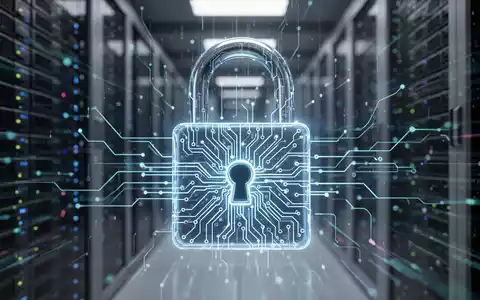 Digitales Vorhängeschloss mit leuchtenden Schaltkreisen vor verschwommenen Server-Racks, symbolisiert KI-Sicherheitslücken. - Foto: über boerse-global.de