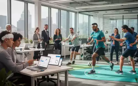 Mitarbeiter der Stadtverwaltung Düsseldorf nutzen digitale Gesundheitstools und nehmen an Sportaktivitäten teil, symbolisierend betriebliches Gesundheitsmanagement. - Foto: über boerse-global.de