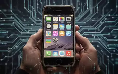 Nahaufnahme eines älteren iPhones mit altem iOS-Interface, in Händen gehalten, verschwommene digitale Linien im Hintergrund. - Foto: über boerse-global.de