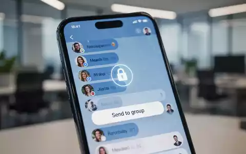 Smartphone-Bildschirm mit Messaging-App, neuer 'An Gruppe senden'-Option und Schloss-Symbol für Verschlüsselung. - Foto: über boerse-global.de