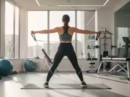 Eine Person führt unter Anleitung eine Rückenübung mit einem Widerstandsband in einem modernen Physiotherapieraum aus. - Foto: über boerse-global.de