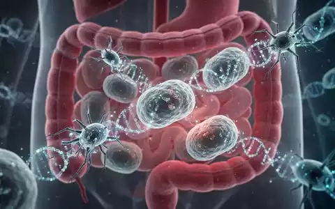 Nahaufnahme von Bakteriophagen, die Bakterienzellen im Darm angreifen, mit leuchtendem genetischem Material. - Foto: über boerse-global.de