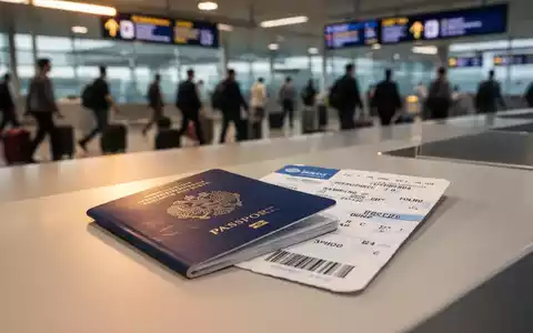 Ein Reisepass und eine Bordkarte liegen auf einer Flughafentheke mit verschwommenen Reisenden im Hintergrund. - Foto: über boerse-global.de