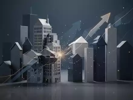 Abstrakte Darstellung einer Immobilientransaktion mit geometrischen Formen und einem subtilen Aufwärtspfeil. - Foto: über boerse-global.de