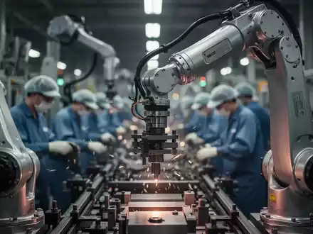 Ein Roboterarm in einer Fabrik, der Automatisierung und die Zukunft der Arbeit symbolisiert. - Foto: über boerse-global.de