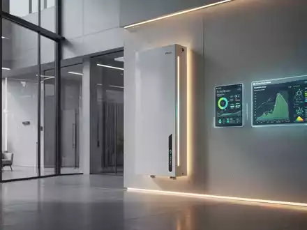 Ein modernes Heizsystem in einem Gebäude mit Anzeigebildschirmen, die Energiedaten anzeigen und erneuerbare Energien symbolisieren. - Foto: über boerse-global.de