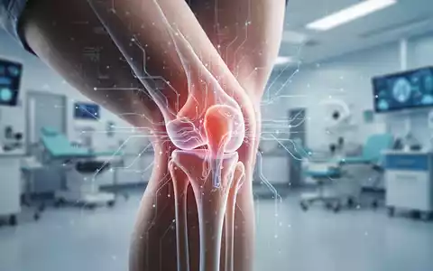 Nahaufnahme eines menschlichen Kniegelenks mit einer digitalen Darstellung moderner, nicht-invasiver Behandlungsmethoden und medizinischer Innovation. - Foto: über boerse-global.de