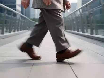 Nahaufnahme der Beine und Füße einer älteren Person, die schnell geht, um Mobilität und Gesundheit im Alter darzustellen. - Foto: über boerse-global.de