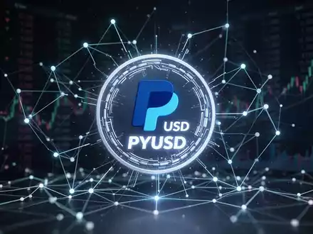 Leuchtendes PayPal-USD-Stablecoin-Symbol über abstraktem, futuristischem Polygon-Blockchain-Netzwerk mit digitalen Verbindungslinien. - Foto: über boerse-global.de