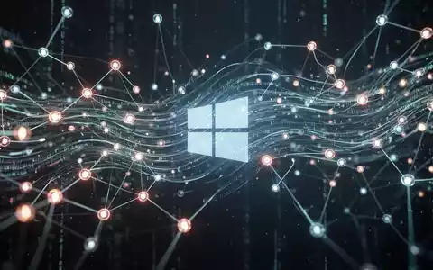 Abstraktes digitales Netzwerk mit leuchtenden Knoten und Linien, das KI-gestützte Sicherheit und Systemupdates für Windows 11 darstellt. - Foto: über boerse-global.de