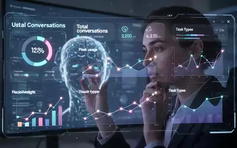 Futuristisches KI-Analyse-Dashboard mit Diagrammen und Daten, überlagert mit unscharfem Bild einer Person am Computer. - Foto: über boerse-global.de