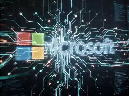 Glühendes, abstraktes neuronales Netzwerk überlagert subtiles Microsoft-Logo, symbolisiert KI-gestützte Sicherheit und digitale Schwachstellenentdeckung. - Foto: über boerse-global.de