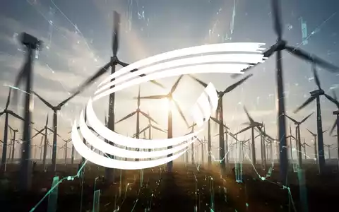 Abstrakte Darstellung des Sektors erneuerbare Energien mit stilisierten Windkraftanlagen und Sonnenlicht, das Wachstum und Chancen symbolisiert. - Foto: über boerse-global.de