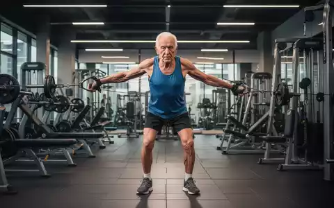 Ein älterer, muskulöser Mann trainiert in einem modernen Fitnessstudio am Kabelzug. - Foto: über boerse-global.de