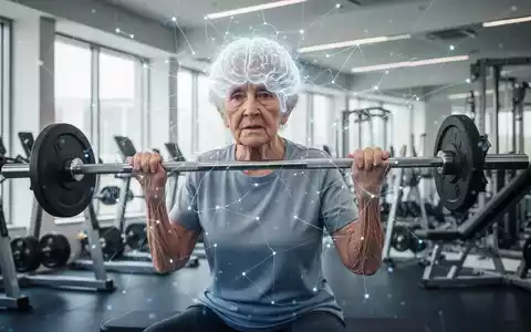 Eine ältere Person trainiert mit Gewichten in einem hellen Fitnessstudio, um Demenz vorzubeugen, mit symbolischen Hirnverbindungen. - Foto: über boerse-global.de