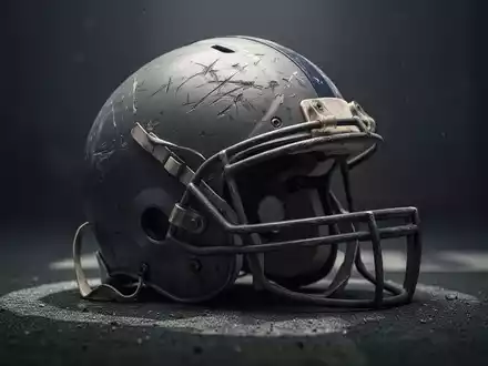Ein alter, zerkratzter American-Football-Helm liegt auf einer dunklen Oberfläche, im weichen Licht, das eine nachdenkliche Stimmung erzeugt. - Foto: über boerse-global.de