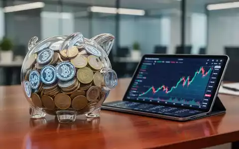 Ein modernes Sparschwein aus Glas, gefüllt mit digitalen Währungssymbolen und Euro-Münzen, neben einem Tablet mit Börsenkursen. - Foto: über boerse-global.de