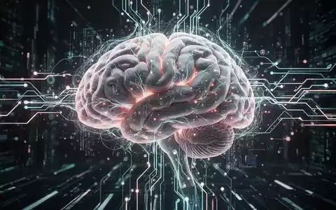 Ein stilisiertes menschliches Gehirn mit leuchtenden neuronalen Pfaden, verflochten mit digitalen Schaltkreisen und Datenströmen. - Foto: über boerse-global.de