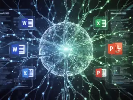 Leuchtendes, komplexes neuronales Netz mit dezenten Microsoft-365-Icons, das KI-Integration und fortschrittliches Computing darstellt. - Foto: über boerse-global.de