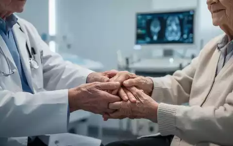 Nahaufnahme der Hände eines Arztes, der die Hände eines älteren Patienten in einer modernen medizinischen Umgebung hält. - Foto: über boerse-global.de