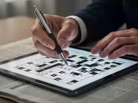Nahaufnahme der Hände einer Person, die einen Stift über einem Kreuzworträtsel hält, das auf kognitive Aktivität und geistige Fitness hinweist. - Foto: über boerse-global.de