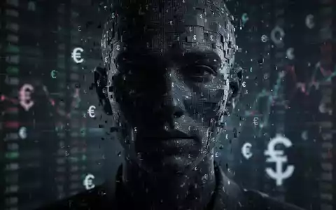 Ein verzerrtes, digitales Gesicht, das sich über abstrakte Finanzdaten legt, symbolisiert Deepfake-Betrug im Bankwesen. - Foto: über boerse-global.de